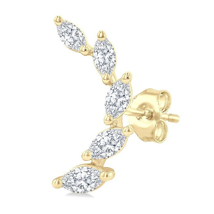 1/2 Ctw Graduated Marquise Cut Diamond Fashion Ear Climbers in 14K Yellow Gold