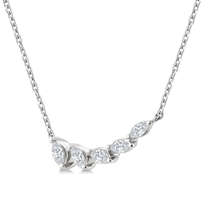 1/3 Ctw Graduated Marquise Cut Diamond Fashion Necklace in 14K White Gold