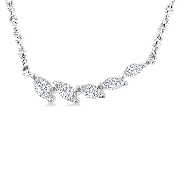 1/3 Ctw Graduated Marquise Cut Diamond Fashion Necklace in 14K White Gold