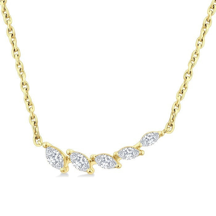 1/3 Ctw Graduated Marquise Cut Diamond Fashion Necklace in 14K Yellow Gold