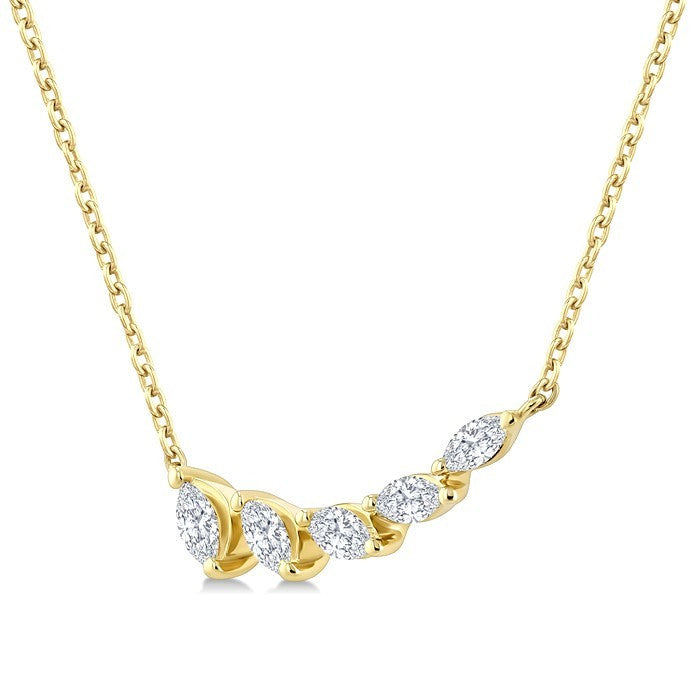 1/3 Ctw Graduated Marquise Cut Diamond Fashion Necklace in 14K Yellow Gold