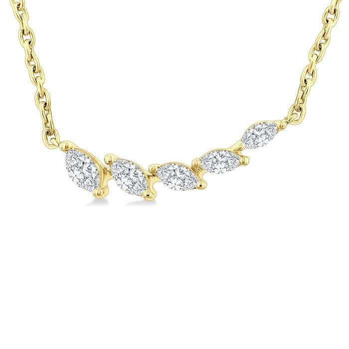 1/3 Ctw Graduated Marquise Cut Diamond Fashion Necklace in 14K Yellow Gold