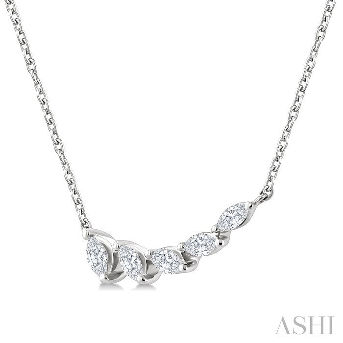 1/3 Ctw Graduated Marquise Cut Diamond Fashion Necklace in 14K White Gold