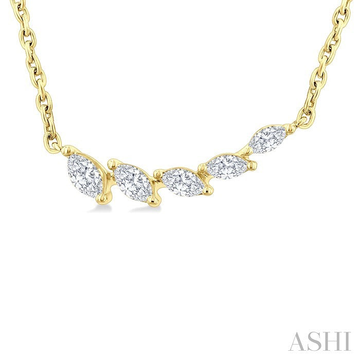 1/3 Ctw Graduated Marquise Cut Diamond Fashion Necklace in 14K Yellow Gold