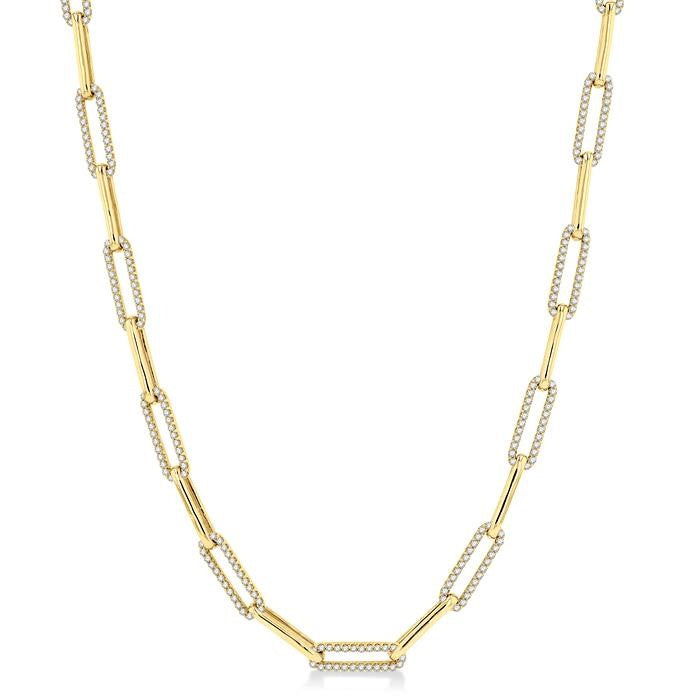 2 Ctw Round Cut Diamond Paperclip Link Necklace in 14K Yellow Gold