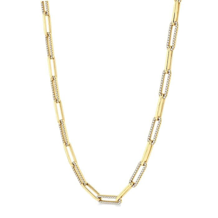 2 Ctw Round Cut Diamond Paperclip Link Necklace in 14K Yellow Gold