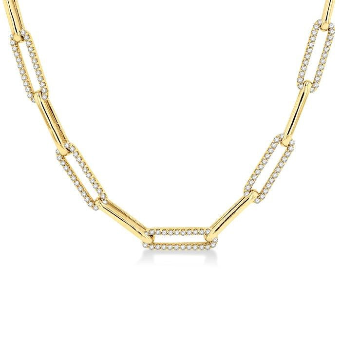 2 Ctw Round Cut Diamond Paperclip Link Necklace in 14K Yellow Gold