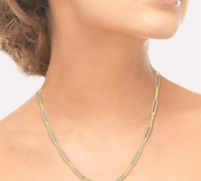 2 Ctw Round Cut Diamond Paperclip Link Necklace in 14K Yellow Gold