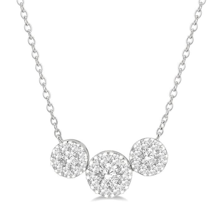 1 1/2 Ctw 3-Stone Shine Bright Round Cut Diamond Necklace in 14K White Gold