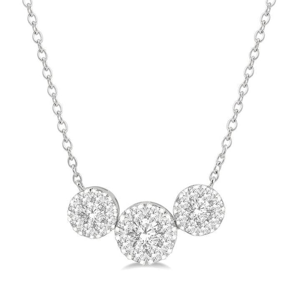 1 1/2 Ctw 3-Stone Shine Bright Round Cut Diamond Necklace in 14K White Gold