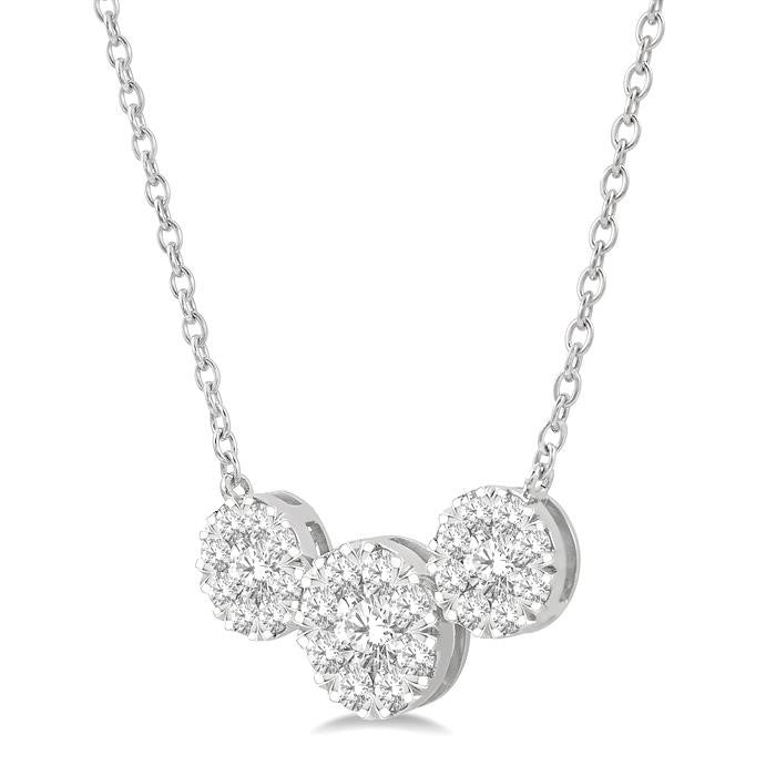 1 1/2 Ctw 3-Stone Shine Bright Round Cut Diamond Necklace in 14K White Gold
