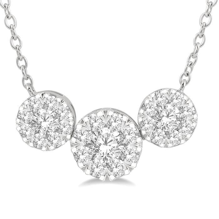 1 1/2 Ctw 3-Stone Shine Bright Round Cut Diamond Necklace in 14K White Gold