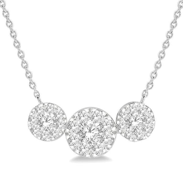 1 Ctw 3-Stone Shine Bright Round Cut Diamond Necklace in 14K White Gold