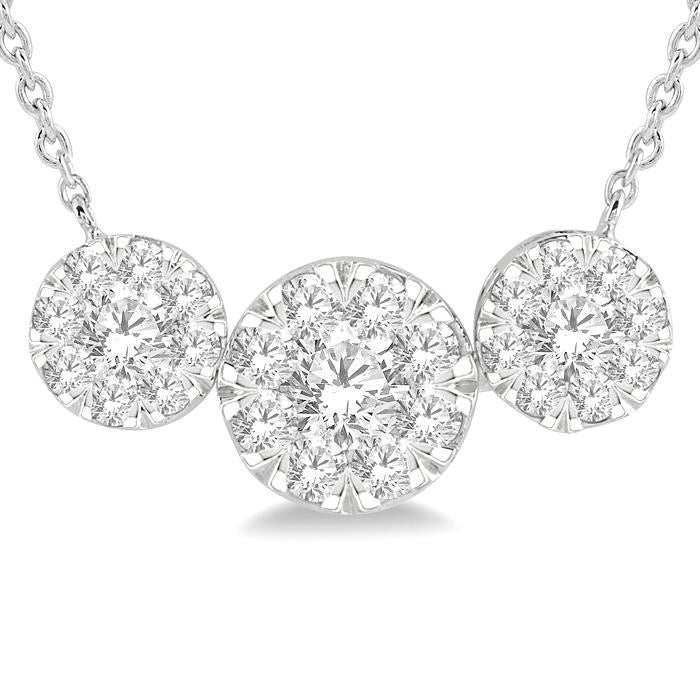 1 Ctw 3-Stone Shine Bright Round Cut Diamond Necklace in 14K White Gold