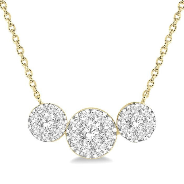 1 Ctw 3-Stone Shine Bright Round Cut Diamond Necklace in 14K Yellow and White Gold