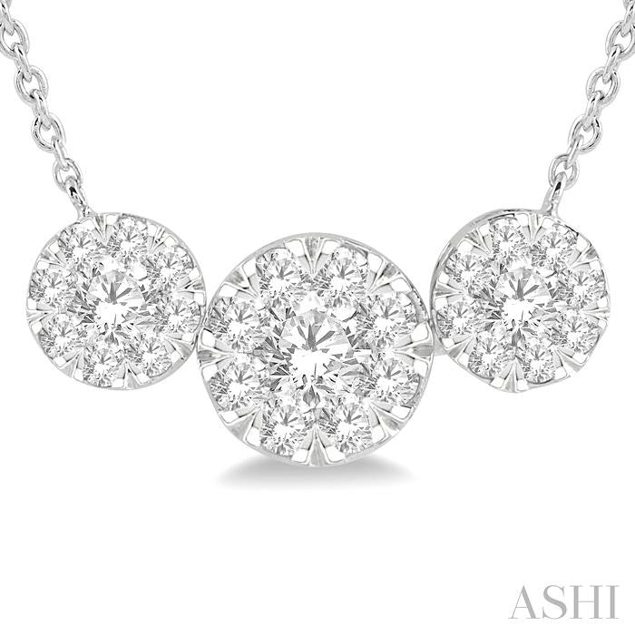 1 Ctw 3-Stone Shine Bright Round Cut Diamond Necklace in 14K White Gold