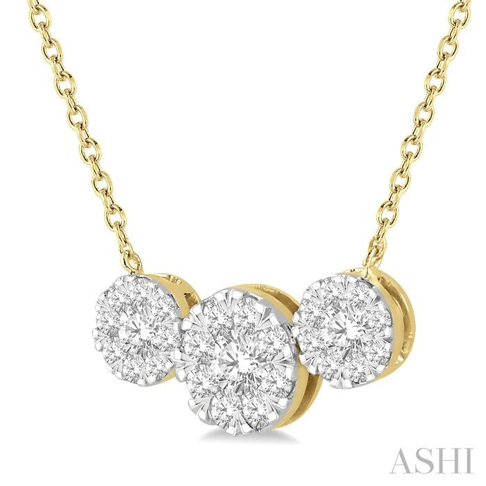 1 Ctw 3-Stone Shine Bright Round Cut Diamond Necklace in 14K Yellow and White Gold