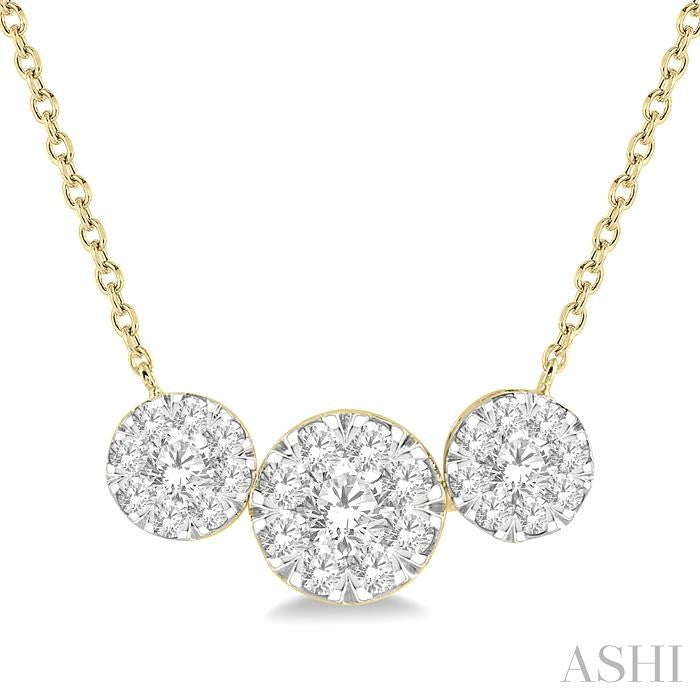1 Ctw 3-Stone Shine Bright Round Cut Diamond Necklace in 14K Yellow and White Gold