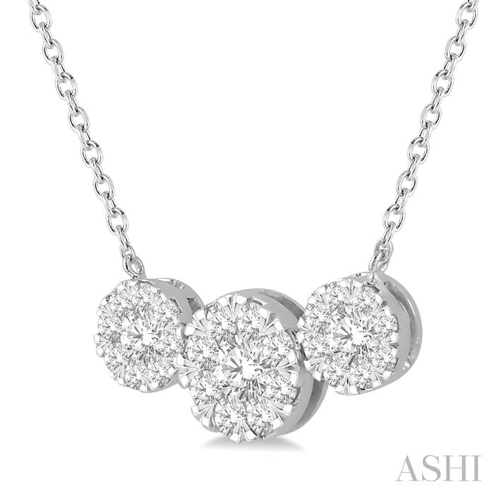 1 Ctw 3-Stone Shine Bright Round Cut Diamond Necklace in 14K White Gold