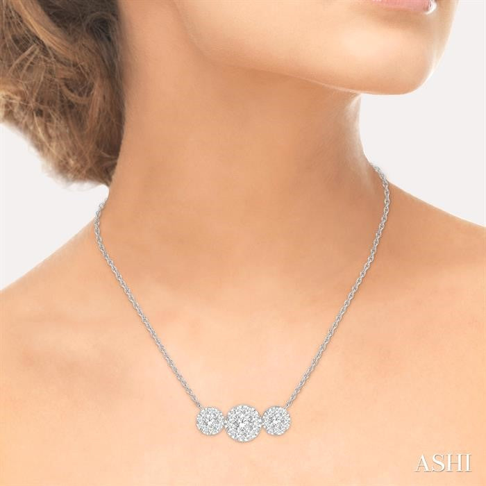 1 Ctw 3-Stone Shine Bright Round Cut Diamond Necklace in 14K White Gold
