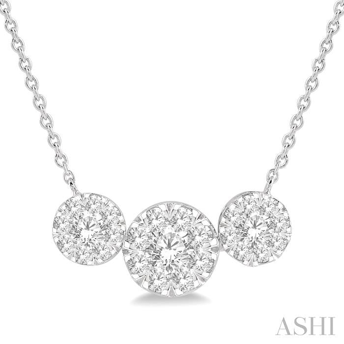 1 Ctw 3-Stone Shine Bright Round Cut Diamond Necklace in 14K White Gold