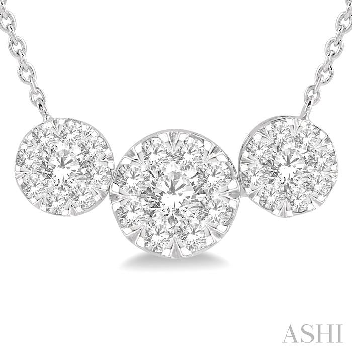 1 Ctw 3-Stone Shine Bright Round Cut Diamond Necklace in 14K White Gold