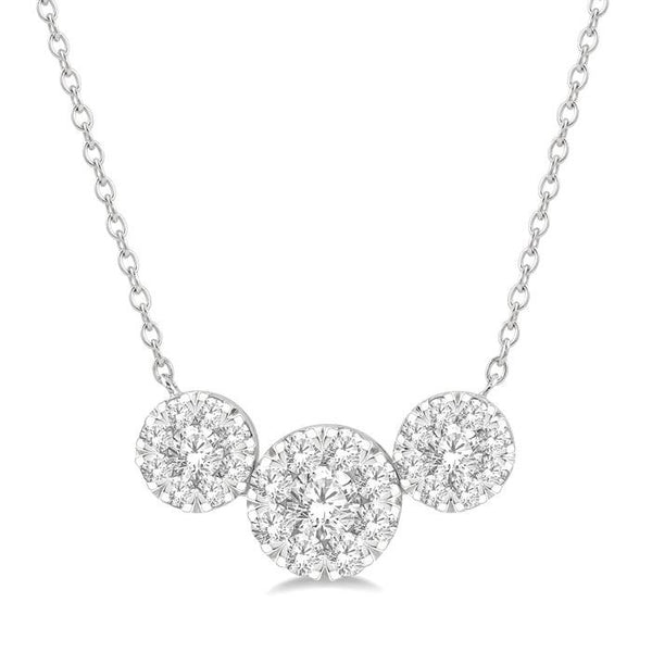 2 Ctw 3-Stone Shine Bright Round Cut Diamond Necklace in 14K White Gold