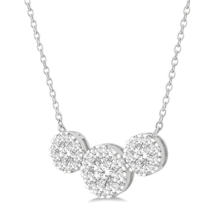 2 Ctw 3-Stone Shine Bright Round Cut Diamond Necklace in 14K White Gold
