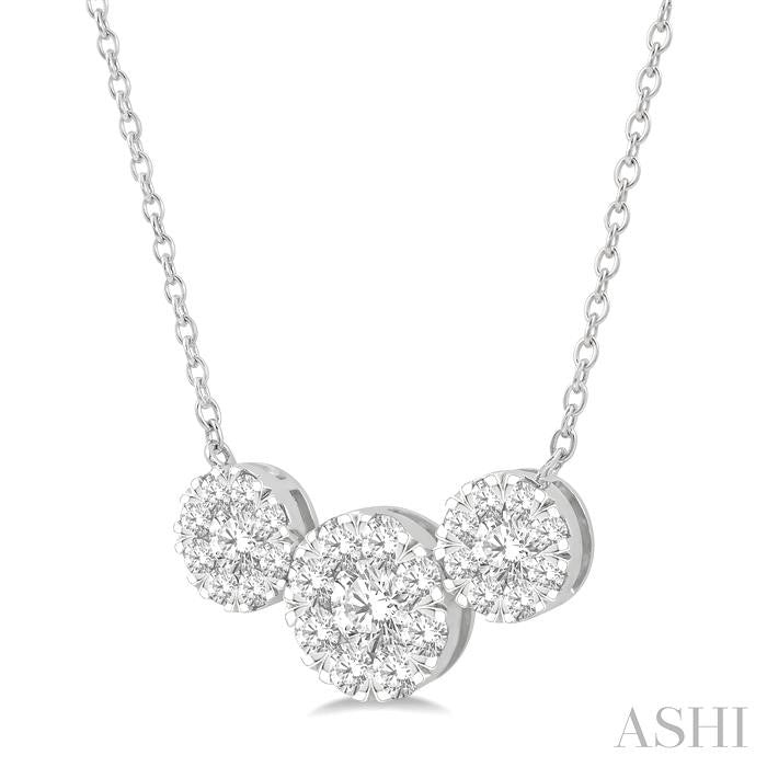 2 Ctw 3-Stone Shine Bright Round Cut Diamond Necklace in 14K White Gold