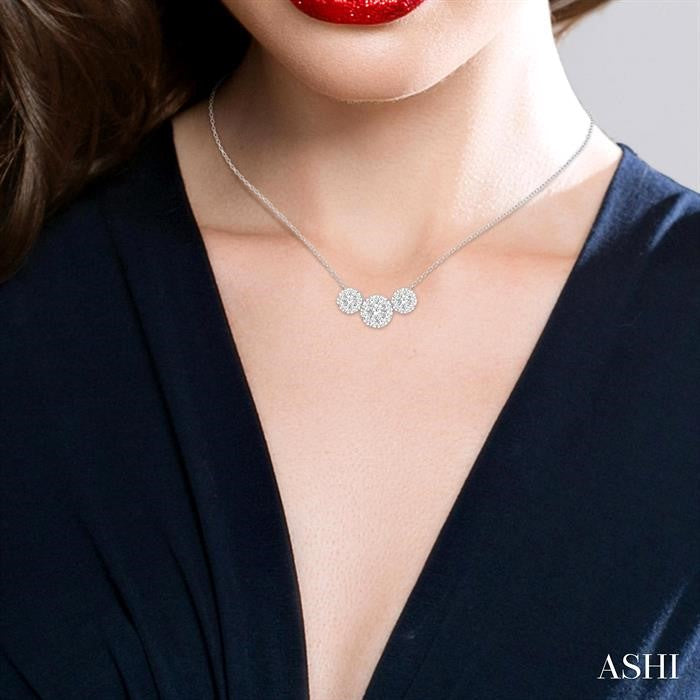 2 Ctw 3-Stone Shine Bright Round Cut Diamond Necklace in 14K White Gold