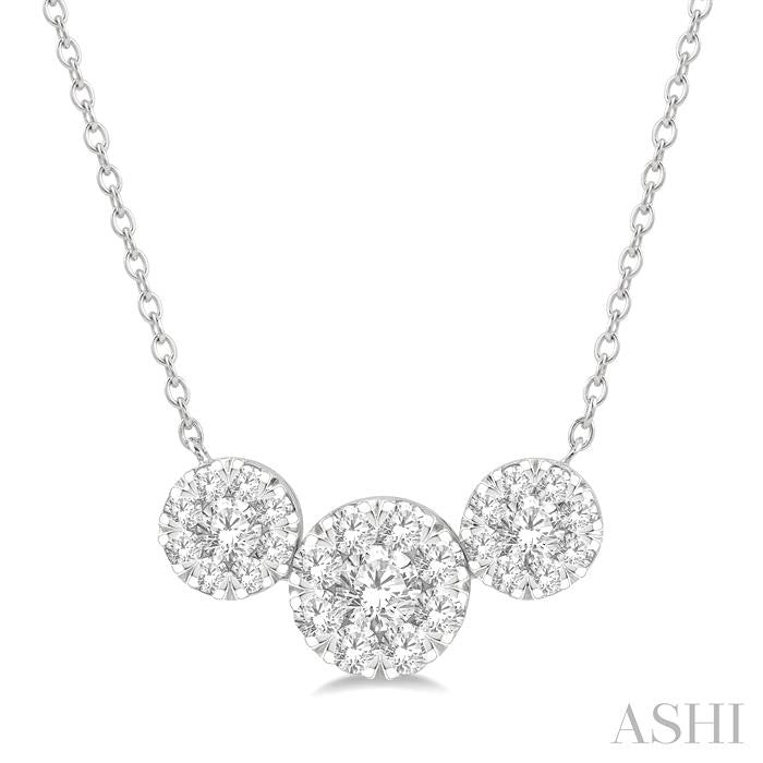 2 Ctw 3-Stone Shine Bright Round Cut Diamond Necklace in 14K White Gold