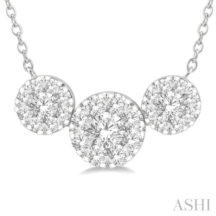 2 Ctw 3-Stone Shine Bright Round Cut Diamond Necklace in 14K White Gold