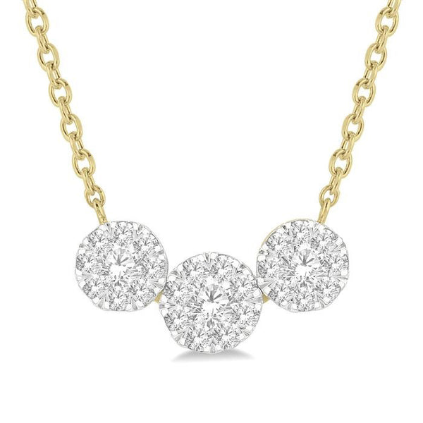 1/2 Ctw 3-Stone Shine Bright Round Cut Diamond Necklace in 14K Yellow and White Gold