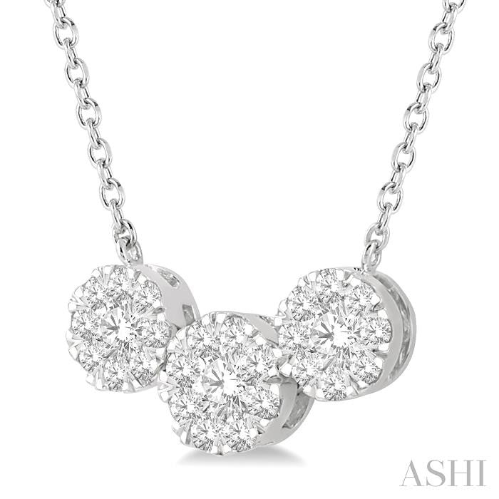 1/2 Ctw 3-Stone Shine Bright Round Cut Diamond Necklace in 14K White Gold