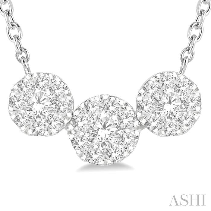 1/2 Ctw 3-Stone Shine Bright Round Cut Diamond Necklace in 14K White Gold
