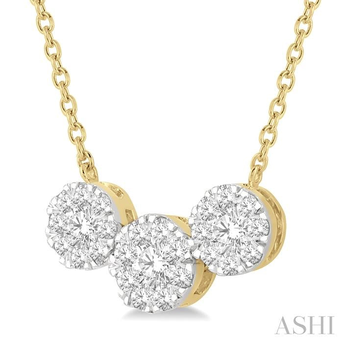 1/2 Ctw 3-Stone Shine Bright Round Cut Diamond Necklace in 14K Yellow and White Gold