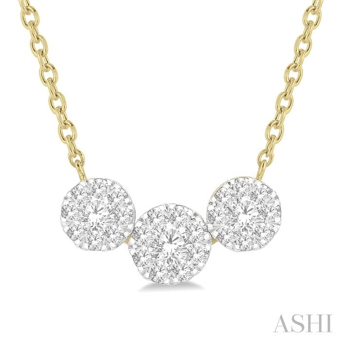 1/2 Ctw 3-Stone Shine Bright Round Cut Diamond Necklace in 14K Yellow and White Gold