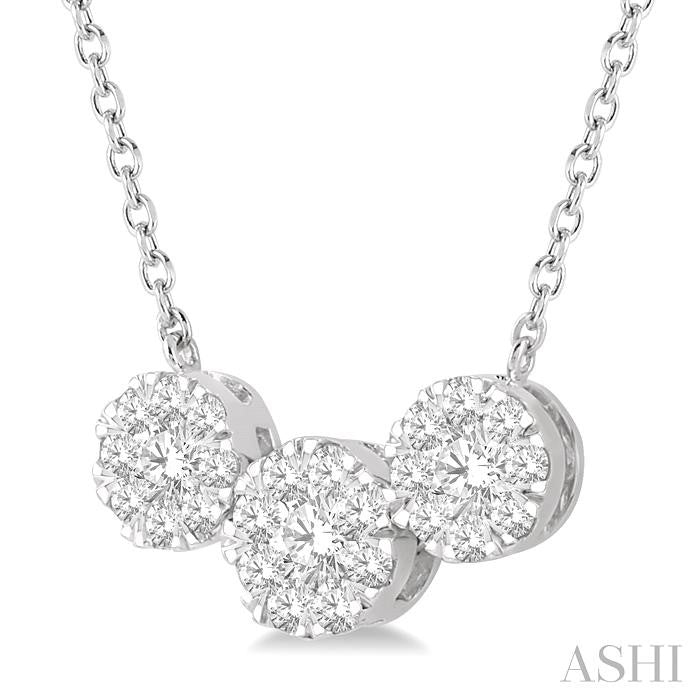 1/2 Ctw 3-Stone Shine Bright Round Cut Diamond Necklace in 14K White Gold