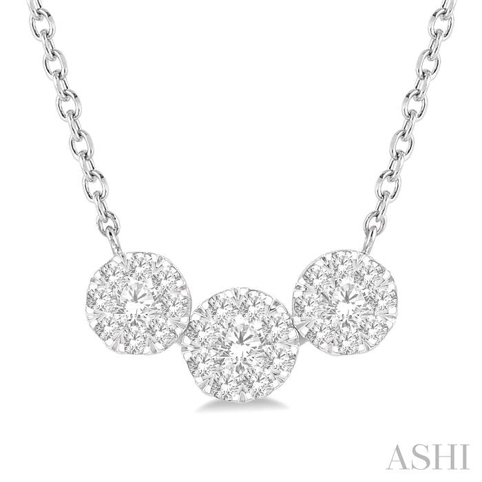 1/2 Ctw 3-Stone Shine Bright Round Cut Diamond Necklace in 14K White Gold