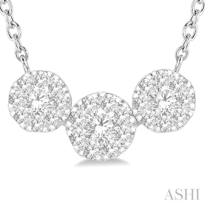 1/2 Ctw 3-Stone Shine Bright Round Cut Diamond Necklace in 14K White Gold