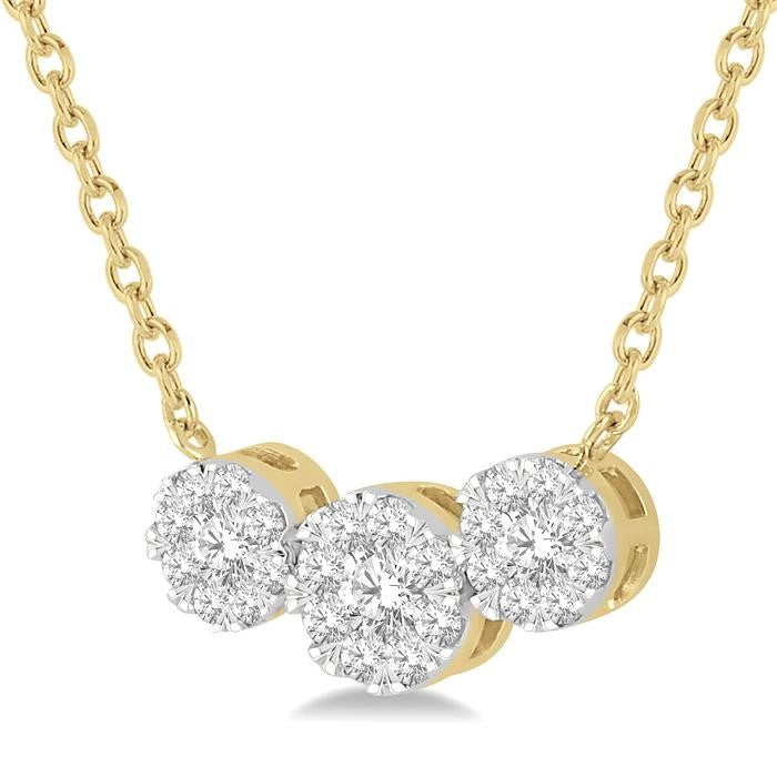 1/3 Ctw 3-Stone Shine Bright Round Cut Diamond Necklace in 14K Yellow and White Gold