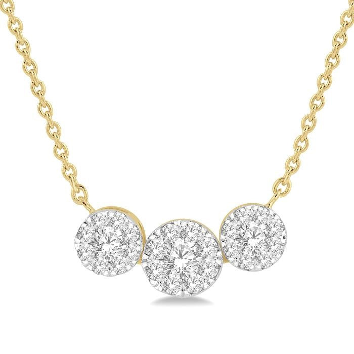 1/3 Ctw 3-Stone Shine Bright Round Cut Diamond Necklace in 14K Yellow and White Gold