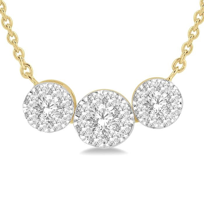 1/3 Ctw 3-Stone Shine Bright Round Cut Diamond Necklace in 14K Yellow and White Gold