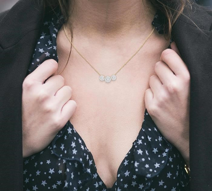 1/3 Ctw 3-Stone Shine Bright Round Cut Diamond Necklace in 14K Yellow and White Gold