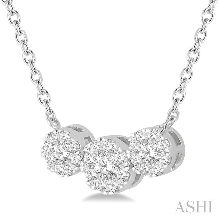 1/3 Ctw 3-Stone Shine Bright Round Cut Diamond Necklace in 14K White Gold