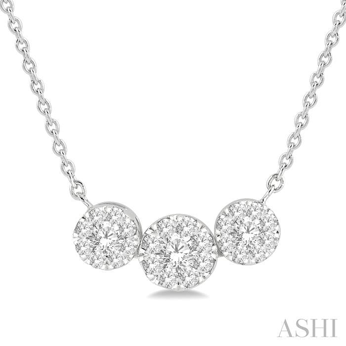1/3 Ctw 3-Stone Shine Bright Round Cut Diamond Necklace in 14K White Gold