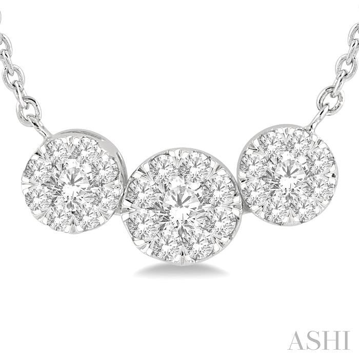 1/3 Ctw 3-Stone Shine Bright Round Cut Diamond Necklace in 14K White Gold