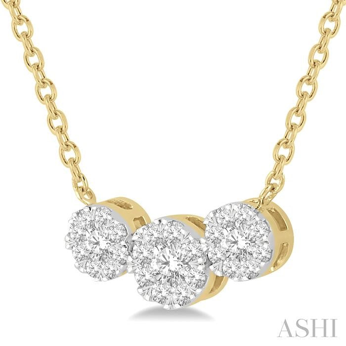 1/3 Ctw 3-Stone Shine Bright Round Cut Diamond Necklace in 14K Yellow and White Gold