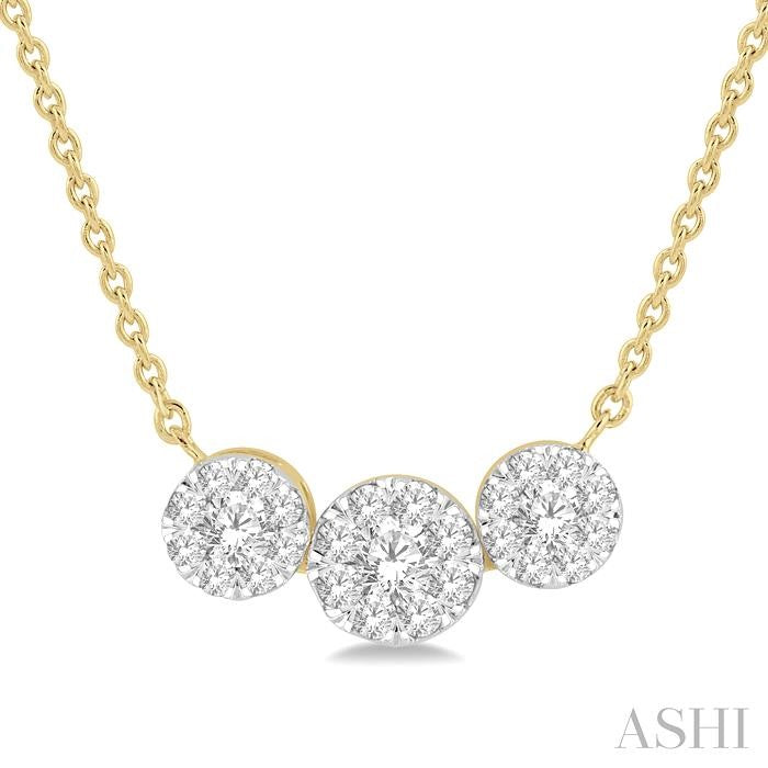 1/3 Ctw 3-Stone Shine Bright Round Cut Diamond Necklace in 14K Yellow and White Gold