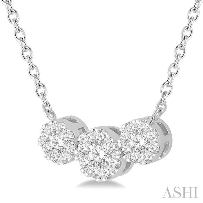 1/3 Ctw 3-Stone Shine Bright Round Cut Diamond Necklace in 14K White Gold